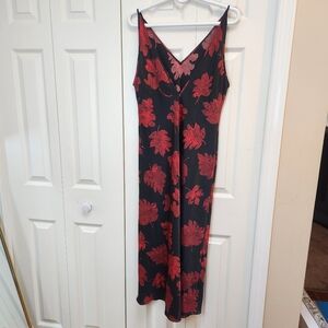 [M] Victoria's Secret Black & Red Midi Dress Negligee Sz Medium Silk…
